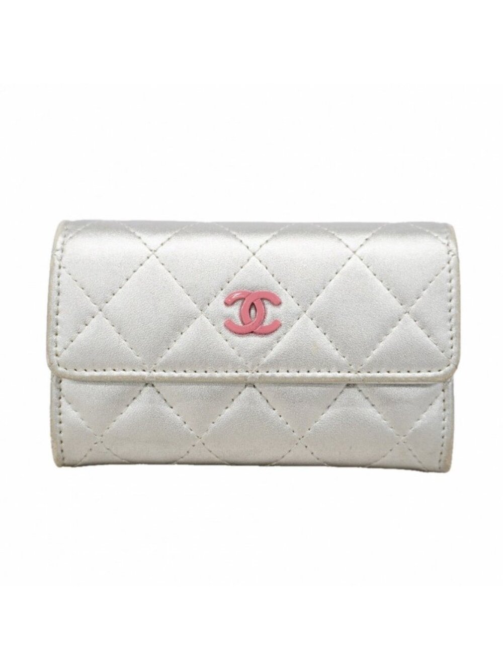 Chanel Card Case Quilted Lambskin Silver